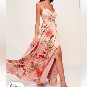 Lulus Still The One Blush Pink Floral Print Satin Maxi Dress